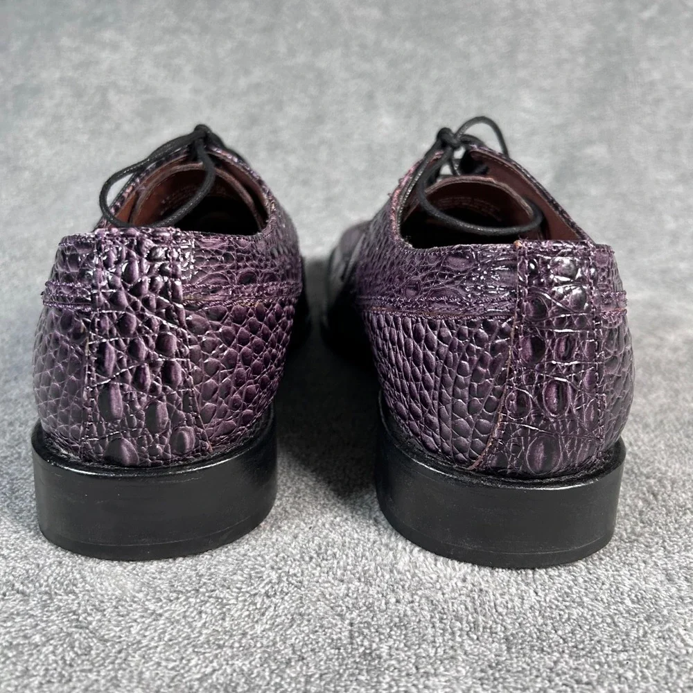 Stacy Adams Croc Embossed Derby Oxford Purple Leather Square Toe Shoes Mens 9.5M